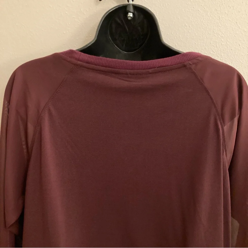 Attention Burgundy Sheer Long Sleeve Sweater Womens Minimalist Fall Top Large